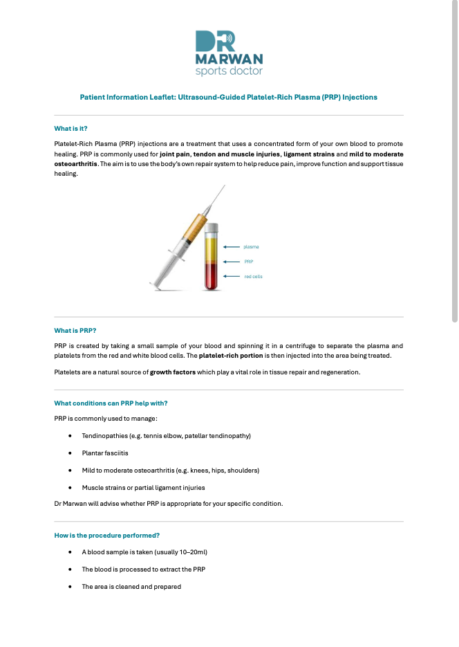 Patient Information Leaflet - Ultrasound Guided PRP injections thumbnail